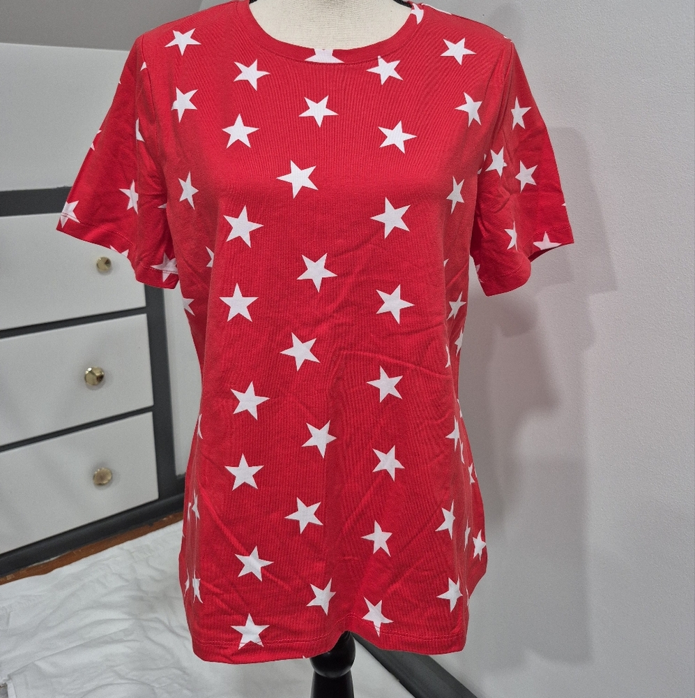 Red Star Patterned Women's Top